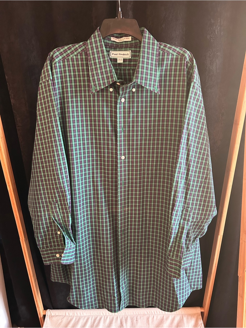 Paul Fredrick Green, Purple & Black Checked Button-Down Shirt